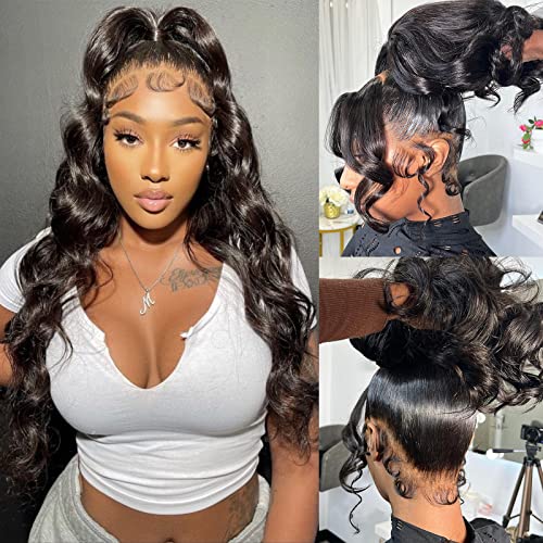 360 Body Wave Lace Front Wigs Human Hair Full Lace Wigs Pre Plucked with Baby Hair Natural Color 360 HD Lace Front Wigs 180% Density 26Inch