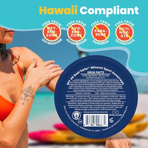 STREAM2SEA SPF40 Unscented Reef Safe Mineral Sport Sunscreen in Tin with 20% EcoSafe Zinc for Face & Body, Natural Organic Biodegradable Non Toxic Coral Reef Safe Sunscreen, Travel Size, Mineral Based