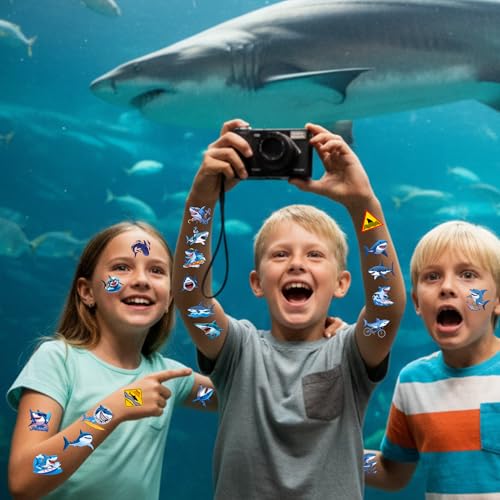 Shark Temporary Tattoos | Ocean Themed Shark Party Decorations Birthday Party Favors Supplies Accessories Stickers Under The Sea Themed Gift Idea For Kids Teen Boy Girl Adult 60Pcs 4 Sheets Pre-cut
