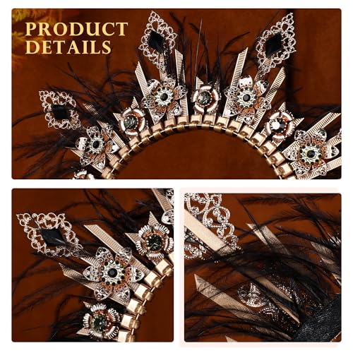 Fantasy Halo Crown Hedpiece - Handmade Zip Tie Greek Goddess Feather Crown Renfaire Spiked Headband for Halloween