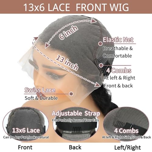 Deep Wave Lace Front Wig, 13x6 HD Transparent Lace, Raw Human Hair, 200 Density, Pre-Plucked with Baby Hair for Women, Natural Color 30 Inch