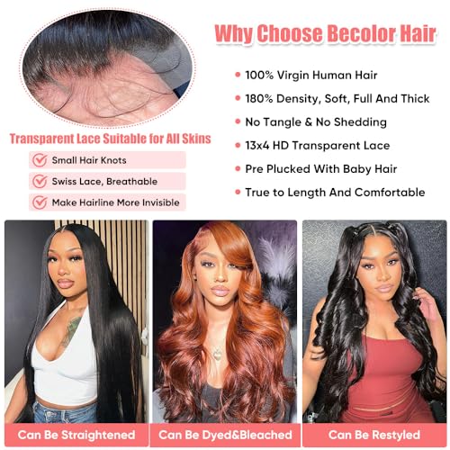 Becolor 30 Inch Lace Front Wigs Human Hair Body Wave 13X4 Lace Frontal Wigs Human Hair for Women 180% Density HD Lace Glueless Wigs Human Hair with Baby Hair