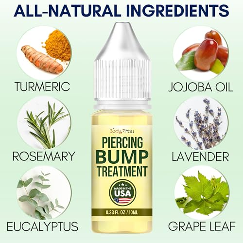BodyJ4You Piercing Keloid Bump Removal - Natural Oil Piercing Bump Treatment - Nose Septum Belly Ear Cleaner Soothing Skin Recovery Solution - Safe Care New Piercing Reduce Scars - 24 x 0.33 Fl Oz