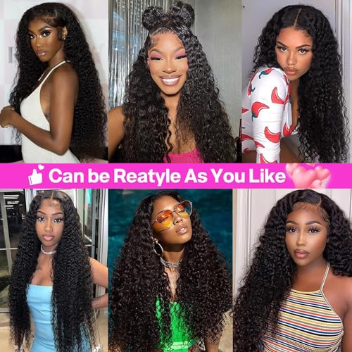 30 Inch 360 Lace Front Wigs Human Hair Pre Plucked Deep Wave 360 Full Lace Human Hair Wigs for Black Women Hd Lace Wig with Baby Hair Around Natural Color
