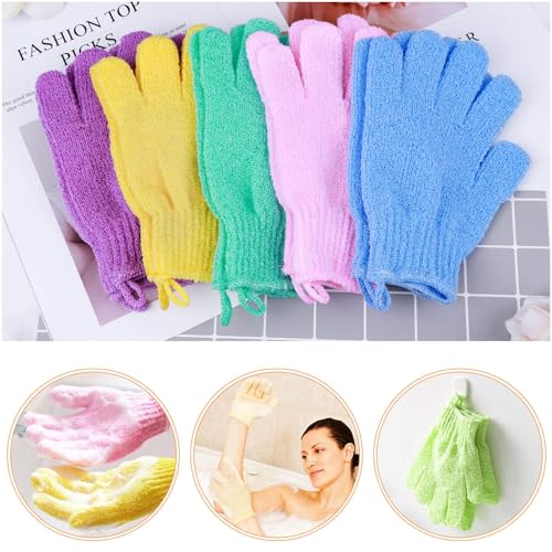 anezus Exfoliating Gloves, 6 Pairs Shower Scrub Gloves Bath Loofah Glove Exfoliating for Women to Remove Dead Skin for Body Exfoliate (6 Colors)