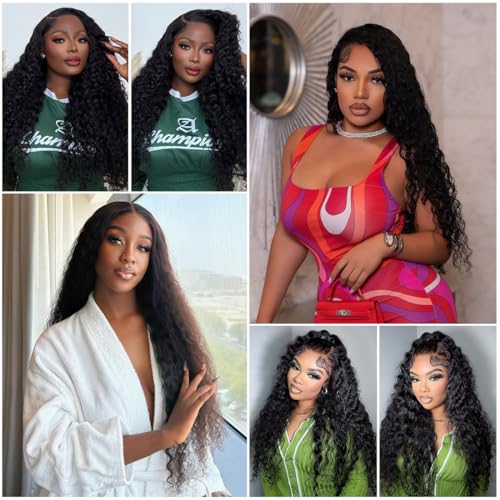 Deep Wave Lace Front Wigs Human Hair 250 Density 15A Raw 13x6 hd Lace Frontal Deep Curly Human Hair Wig for Women (22 inch)