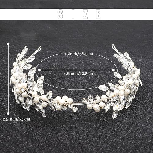 Oriamour Rhinestone Bridal Headband, Silver Wedding Headpiece for Bride, Wedding Hair Accessories for Brides Hair band For Women (Silver04, 14'')