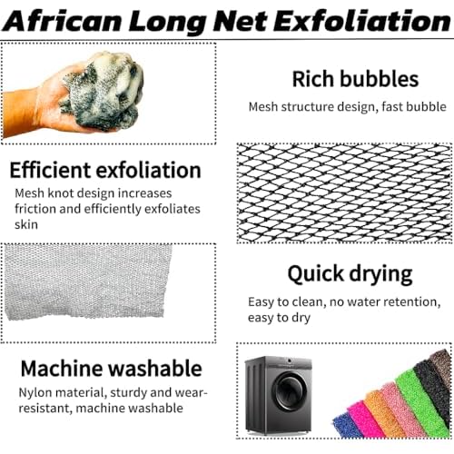 African Net Sponge Authentic, African Exfoliating Sponge Real African Net Black Owned, African Bath Sponge Back Scrubber, Body Exfoliator Shower Bath Accessories (Black)
