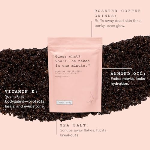 Frank Body Original Coffee Scrub, 7.05oz | Natural & Cruelty Free Exfoliating Body Scrub | Hydrating Vegan Scrub Skin Care For Stretch Marks, Acne, Cellulite | 1ct