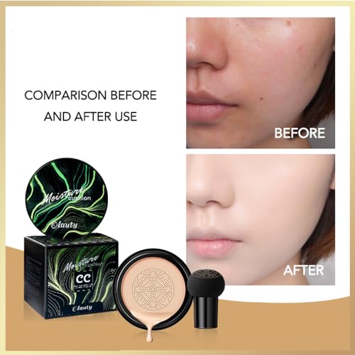 Mushroom Head Air Cushion Foundation, Moisturizing BB Cream Nude Long Lasting Matte Concealer, Air Heads CC Cream Face Makeup (Natural)