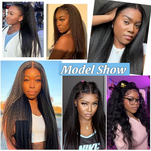 Kinky Straight V Part Wig Human Hair Upgrade Glueless Wigs 100% Real Human Hair U part Half Wigs With Clip in V Part Wig Glueless With Drawstring Kinky Straight Human Hair Beginner Friendly 20 Inch