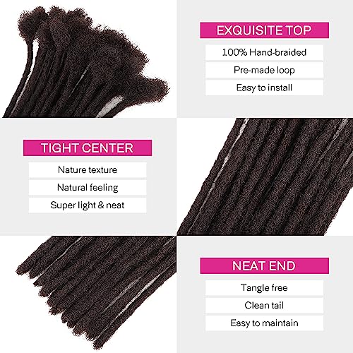 100% Loc Extensions Human Hair, 14Inch 0.6cm 40 Strands Handmade Dreadlock Extensions for Men Women Kids (#Natural Black)