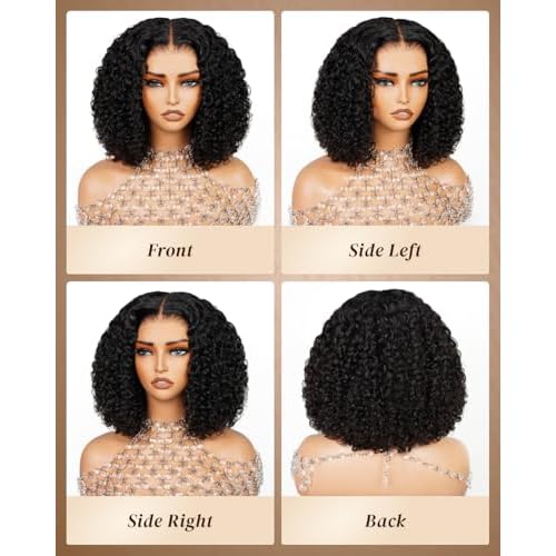 Arabella 5x6 Wear and Go Glueless Wigs Human Hair Deep Curly Bob Wig Lace Front Wig Human Hair 210% Density Pre-Cut Lace Wigs Pre Bleached Tiny Knots Bob Wig Human Hair(14inch, 5x6 Glueless Bob)