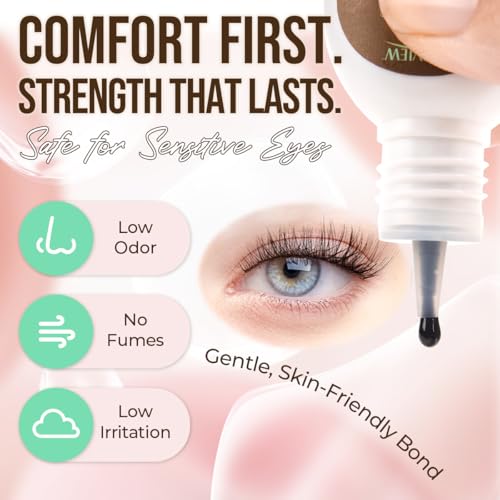LASHVIEW Lash Cluster Glue Strong Hold, 3-4 Weeks Long-Lasting, Waterproof & Low Irritation, 2-3 Sec Drying Time, for Beginners & Professional Use(5ml)