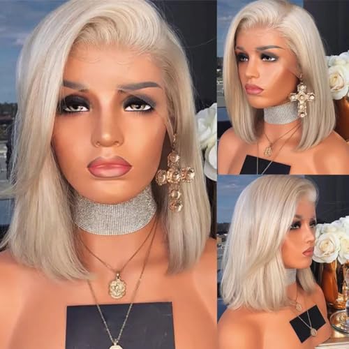 Glueless Full Frontal 200% Density Champagne Blonde 13X4 Human Hair Bob Wig HD Lace Front Breathable Hair Pre Plucked Transparent Lace Front Wigs Human Hair for Women 14Inch