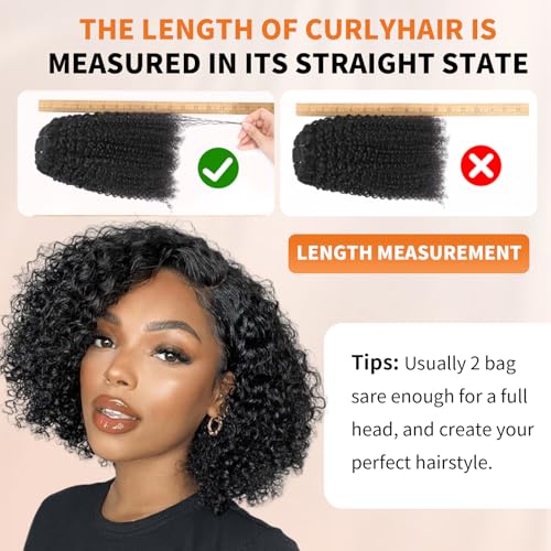 Kinky Curly Clip ins Human Hair 3C 4A Curly Clip in Hair Extensions for Black Women 8Pcs with 20Clips 120g/set 10A Brazilian Human Hair Natural Black 16 Inch