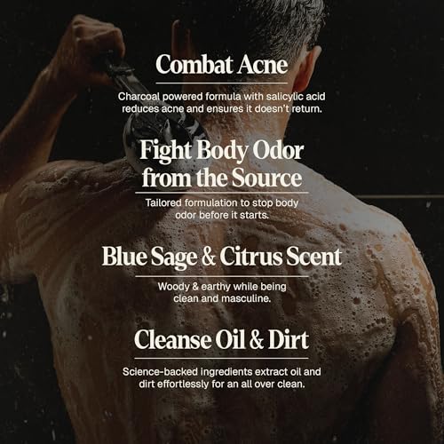 Black Wolf Body Wash & Sonic Scrubber Pro Kit for Men - Vibrating Face & Body Brush with Charcoal Powder Shower Gel, Water Resistant Massage Brush & Salicylic Acid Body Wash, Rich Lather & Deep Clean