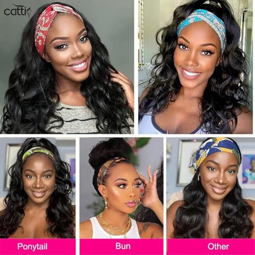 catti Headband Wig Human Hair Body Wave Headband Wigs For Black Women 30 Inch Non Lace Front Wigs Human Hair Unprocessed Brazilian Virgin Hair Headband Half Wigs For Beginners No Glue Wig