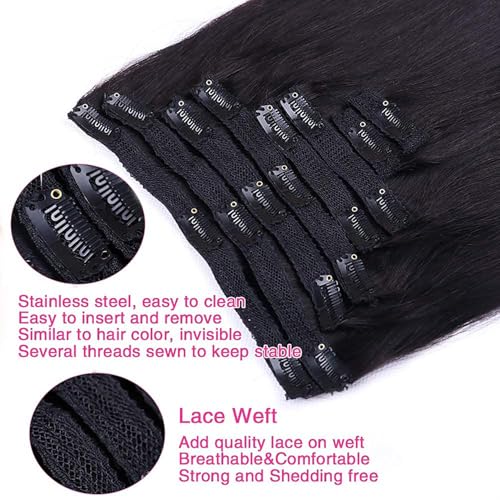Clip in Hair Extensions for Black Women Straight Human Hair 100% Unprocessed Full Head Brazilian Virgin Hair Natural Black Color,8/Pcs with 18Clips,120 Gram (30inch, Straight hair)