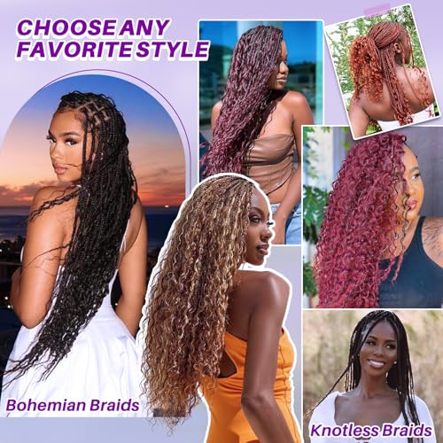 Human Braiding Hair for Boho Braids, Deep Wave Bulk Boho Braids Human Hair for Knotless Curly Bohemian Water Wave Braiding 110g 18 Inch Caramel Blonde (3 No Weft Bundles/Pack)
