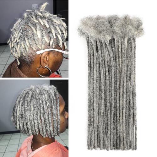 Loc Extensions Human Hair 100% Black and Gray 0.2cm 10inch 60 strands Salt and Pepper Grey & Black Handmade Dreadlock Extensions