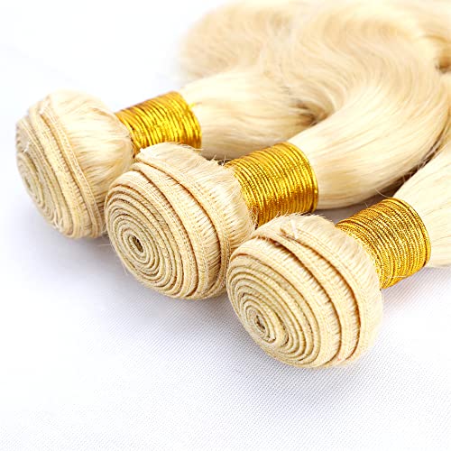 613 Body Wave Bundle Honey Blonde Human Hair 3 Bundles 100% Unprocessed Virgin Hair Brazilian Double Weft Extensions Blonde Color 22 24 26 Inch For Women