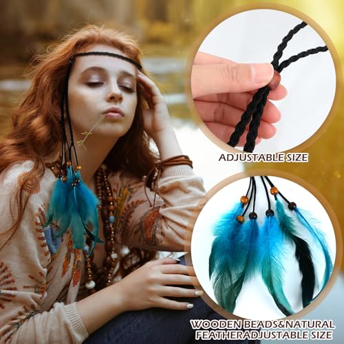 Geyoga 6 Pcs Feather Headband Feather Hair Clip Set Boho Hair Extensions with Clip Comb Hippie Headpiece (Multicolor)