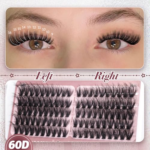 Yawamica Cat Eye Lash Clusters Fluffier Cluster Eyelash Extensions Wispy Individual Lashes Premade Eyelash Clusters Left Right Cluster Lashes 60D 80D 100D Volume 300pcs Eye Lashes Clusters DIY Lash
