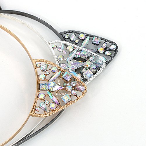 Cat Ears Headband Rhinestone Cat Headbands Crystal Hair Hoop Women Party Headdress Cosplay Costume Headwear Halloween Makeup Handmade Headpiece Hair Band Hair Accessories 3 Pack