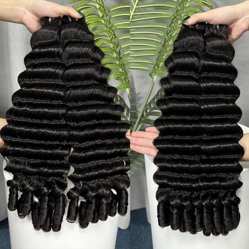 15A Burmese Deep Wave Bundles Human Hair 26 Inch 1 Bundle Tangle Free Unprocessed Brazilian Virgin Hair Weft with Spiral Curly End for Women Deep Wave Human Hair Weft Extensions