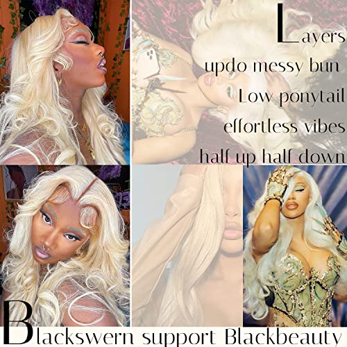 BlackSwern 613 Lace Front Wigs, Blonde Glueless Synthetic Lace Front Wigs Pre Plucked, Body Wave Long Lace Wigs for Black Women #613