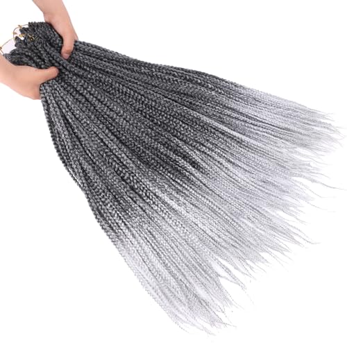 Box Braids Crochet Hair Pre looped 24 Inch Ombre Gray Crochet Box Braids for Black Women 6 Packs Goddness Knotless Crochet Braids Grey Fiber Braiding Hair Extensions(TGrey#)