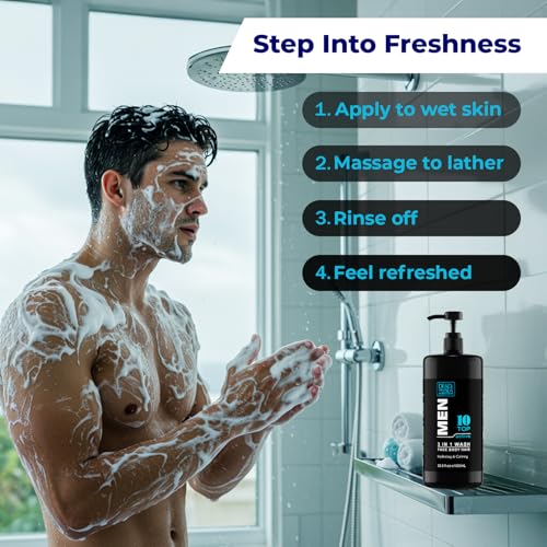 Dead Sea Collection Mens Body Wash 3 in 1 ? TOP 10 ACTIVE Body Wash for Men ? Shower Gel ? Shampoo ? Shower Soap for Face and Hair (33.8 Fl. Oz)