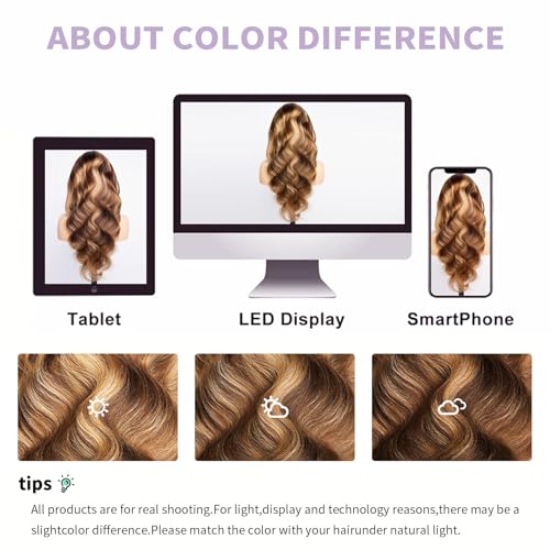 28 Inch Ombre Highlight Lace Front Wigs Human Hair Pre Cut 5X5 Glueless #4/27 Honey Blonde Body Wave Wigs for Women Pre Plucked with Baby Hair Lace Closure wig 200% Density