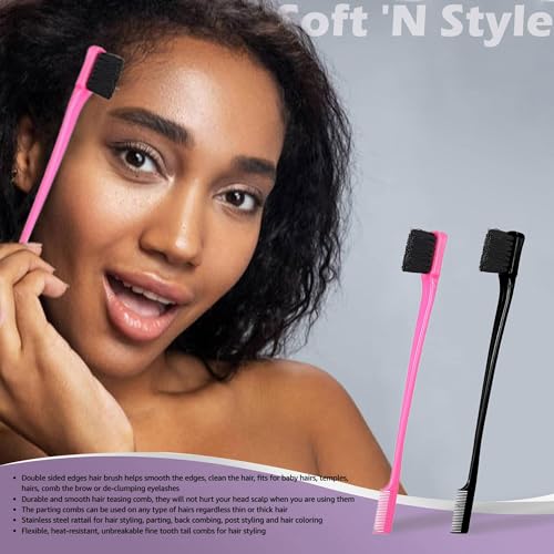 Soft 'N Style Double Sided Edge Control Hair Brush Comb Combo Pack 6 Pieces Pink and Black