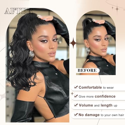 AISI BEAUTY Dark Brown Ponytail Extension, 20 inch Long Wavy Curly Claw Clip Ponytail Hair Extensions, Natural Synthetic Hairpiece for Women Daily Wear