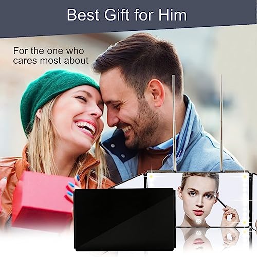 JANMPASK LED 3 Way Mirror Trifold to See Back of Head for Self Hair Cutting Barber Supplies Accessories 360 Makeup Vanity Mirror with Light