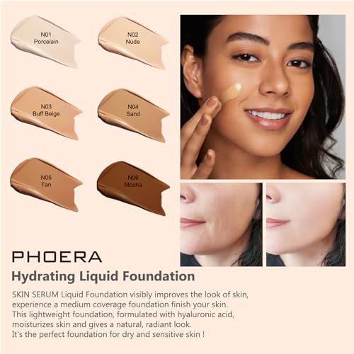 PHOERA Foundation Full Coverage,and 2024 New PHOERA Foundation Makeup for Mature Skin, Wrinkles Matte Natural Finish for a Flawless Complexion with Medium Coverage (102+N02/Nude+Nude)