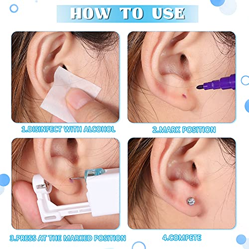Chumia 24 Pieces Self Ear Piercing Tool Disposable Kit Household Ear Piercing Tools Safety Portable Nose Tools with 24 Pieces Crystal Earring Studs