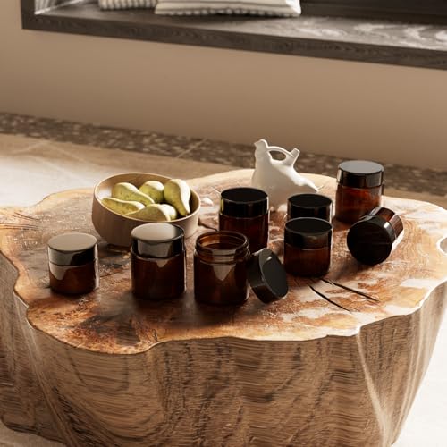 50Pcs(25¡¿4oz + 25¡¿2oz)Amber Glass Jars with Glossy Black & White Inner Lid Liners Airtight Small Glass Containers for Spices Candles Ointments DIY Crafts Travel Toiletries (4oz & 2oz Bundle)