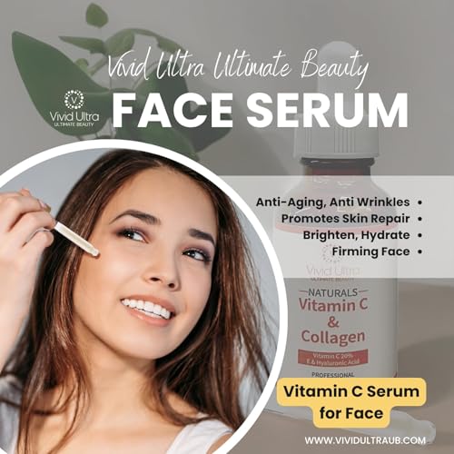 Vivid Ultra Vitamin C Serum for Face ? Anti-Aging Serum with Hyaluronic Acid, Collagen & Vitamin E ? Brightening Dark Spots, Firming Skin, Reducing Wrinkles & Acne Scars ? 1 Fl Oz