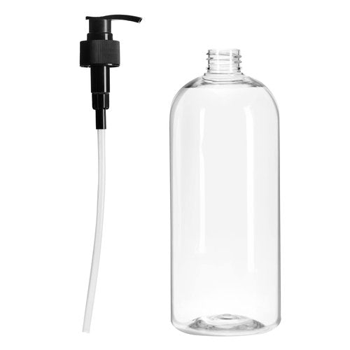 Okuna Outpost Refillable Shampoo & Conditioner Pump Bottles - 34 Oz Shampoo Pump Bottles - Non-Spill Saves Waste & Body Wash Dispenser - Hand Soap & Lotion Dispensers - Pack of 4, Clear/Black Top