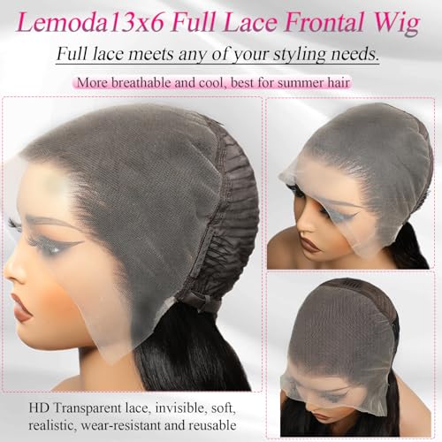 Lemoda 13x6 Full Lace Frontal Wigs Human Hair 200% density Straight Wig HD Transparent 13x6 Lace front Wigs Human Hair for Black Women Pre Plucked with baby hair Natural Color 18 inch