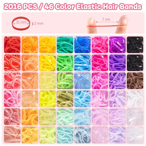Rubber Bands for Hair, 46 Colors Baby Hair Ties, 2100pcs Colorful Hair Accessories for Girls, Funtopia Small Elastic Hair Ties with Mini Hair Claws Hair Clips for Girls Baby Toddlers Kids
