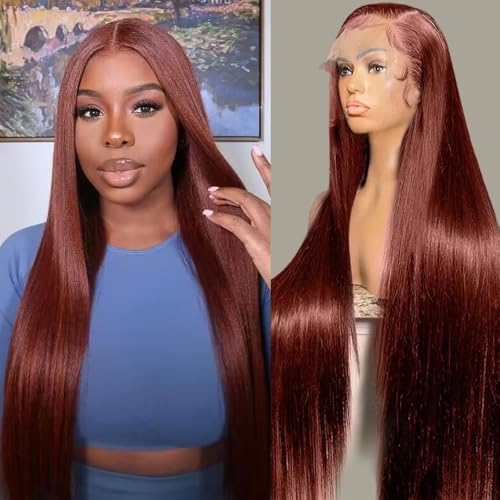 13x4 Lace Front Wigs Human Hair Reddish Brown Brazilian Unprocessed Straight Lace Front Wigs Human Hair Pre Plucked with Baby Hair Auburn Copper Colored Hd Lace Wig for Women (Reddish Brown,22 Inch)