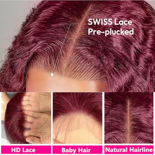 99J Burgundy Wig Human Hair 30inch 13x6 Deep Wave Lace Front Wigs Human Hair Glueless Wigs Human Hair Pre Plucked HD Transparent Lace Frontal Wigs for Black Women Deep Curly Red Colored Wig