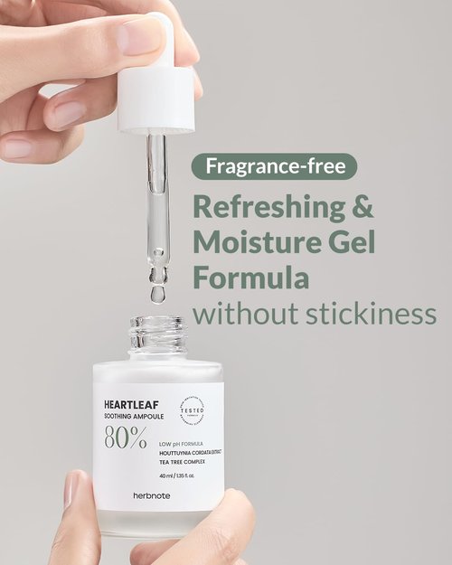 HERBNOTE Heartleaf Soothing Moisture Ampoule - Enriched with 80% Extracted Houttuynia Cordata, Teatree & Pantenol - Effective for Sebum Control - Clinical Tested, 1.35 fl.oz