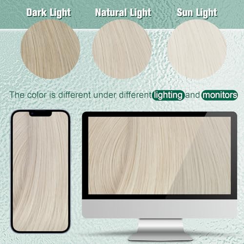 Easyouth 24In Sew in Hair Extensions Real Human Hair Blonde Weft Hair Extensions White Blonde Human Hair Extension Sew in White Hair Weft Extension Add Length and Volume 100G
