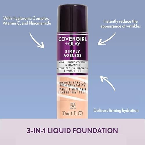 COVERGIRL+Olay Simply Ageless 3-in-1 Liquid Foundation Classic Ivory, 1 Ounce (packaging may vary)