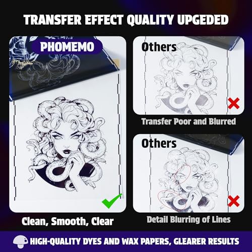 Phomemo Tattoo Transfer Paper 8.5" X 11" - 100 Sheets of Stencil Paper, Tattoo Transfer Kit - for Tattoo Artists and Enthusiasts, Compatible with TP81, Itari A886, TATTMUSE Tattoo Machines